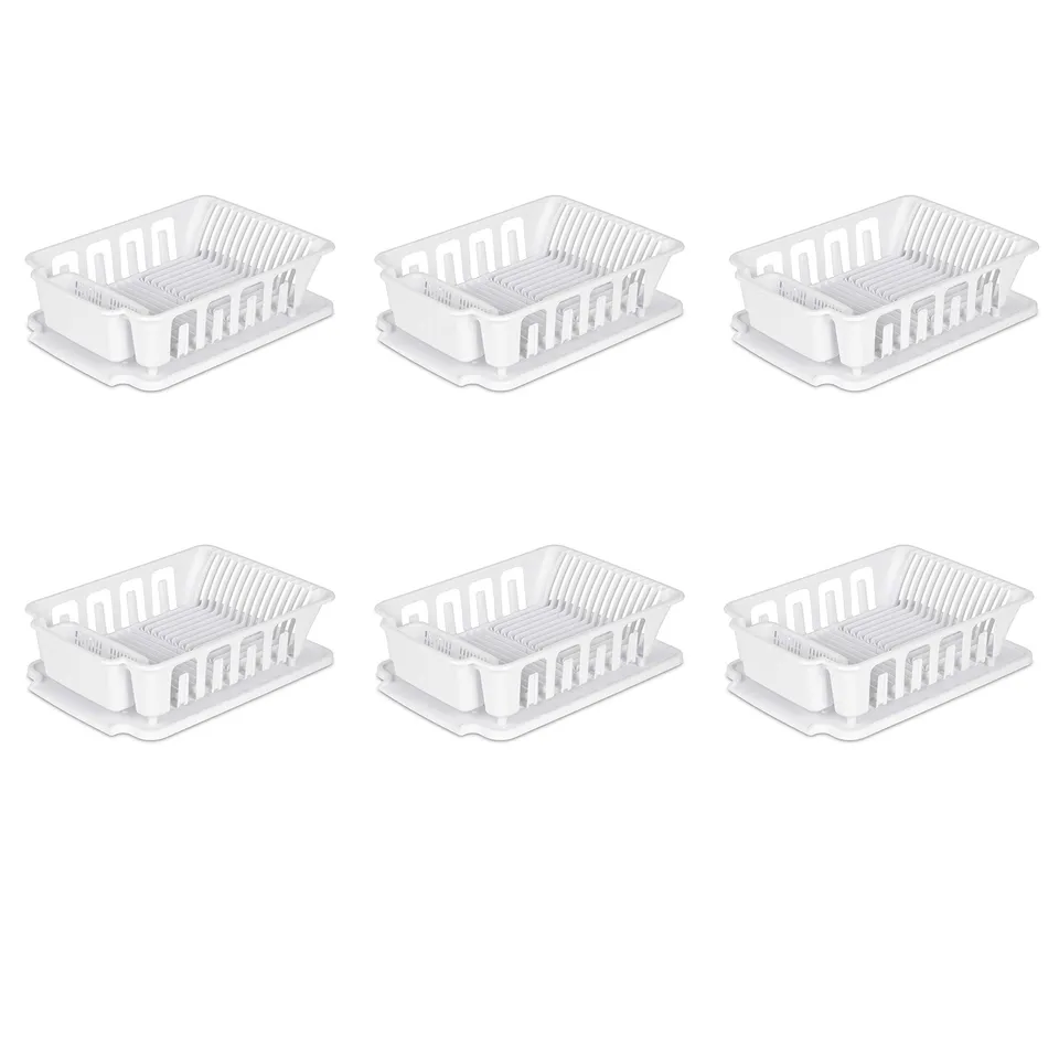sterilite-large-2-piece-sink-set-with-drainboard-for-drying-dishes-white-6-pack image 1