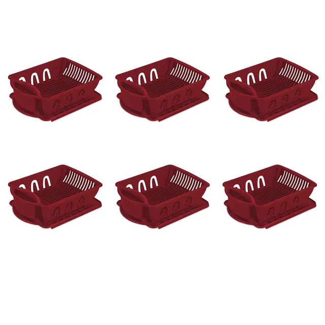 sterilite-2-piece-sink-set-with-drainboard-6-pack-red-dish-drainer-and-drying-bo image 1