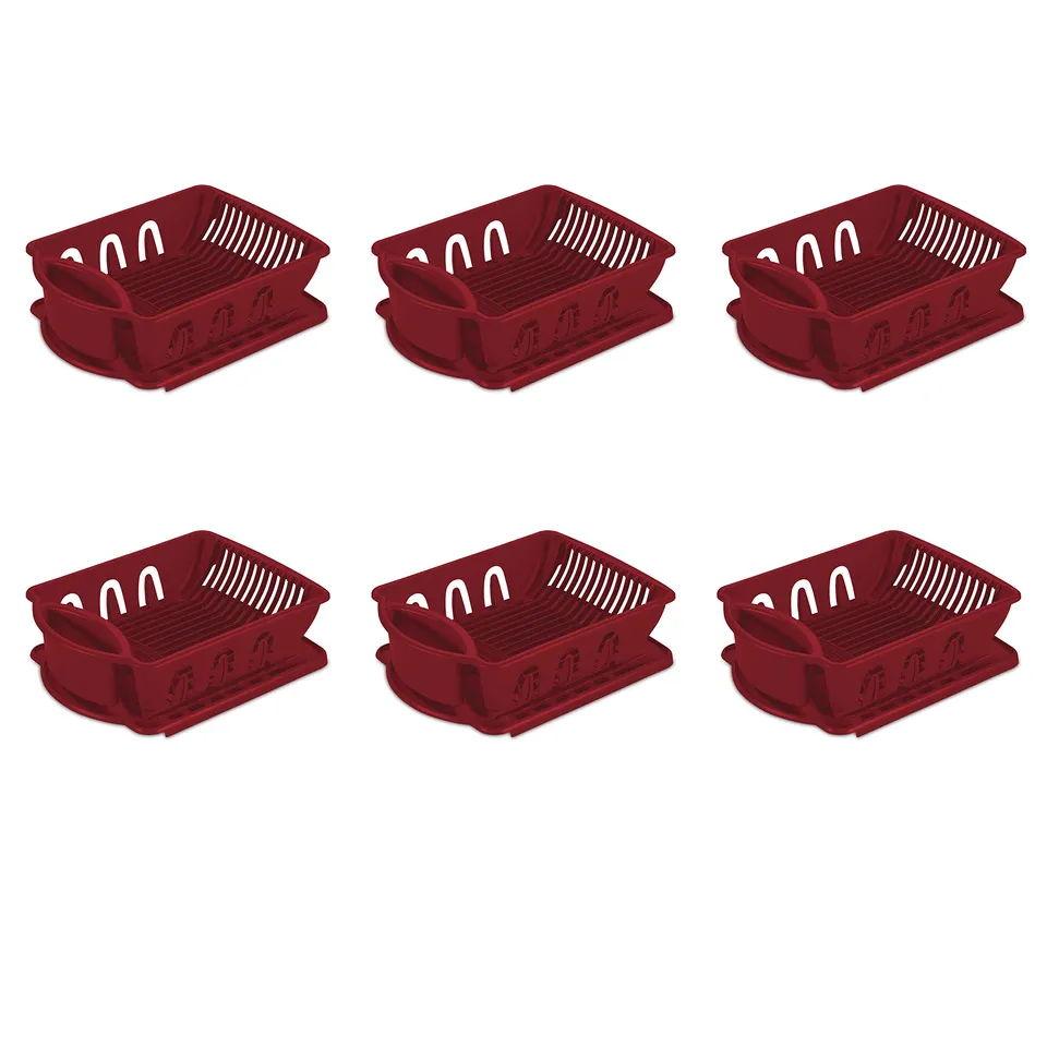 sterilite-2-piece-sink-set-with-drainboard-6-pack-red-dish-drainer-and-drying-bo image 1