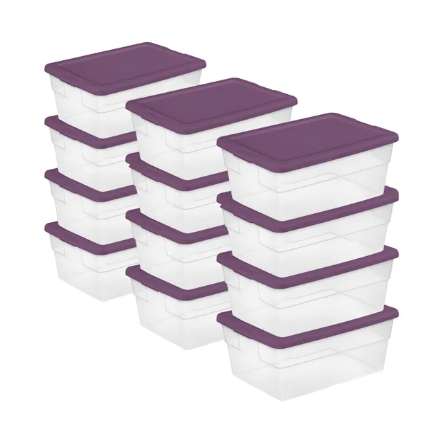 sterilite-16-qt-clear-stackable-storage-box-with-handles-and-purple-lid-24-pack image 1