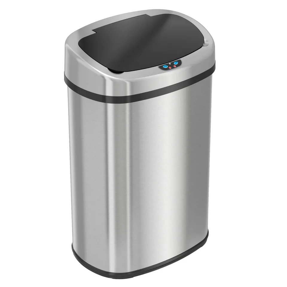 itouchless-13-gallon-oval-stainless-steel-sensor-kitchen-trash-can-with-absorbx- image 1