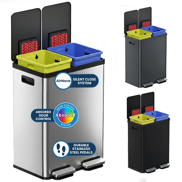 itouchless-16-gallon-dual-kitchen-trash-can-recycle-bin-2x8-gal-removable-bucket image 1