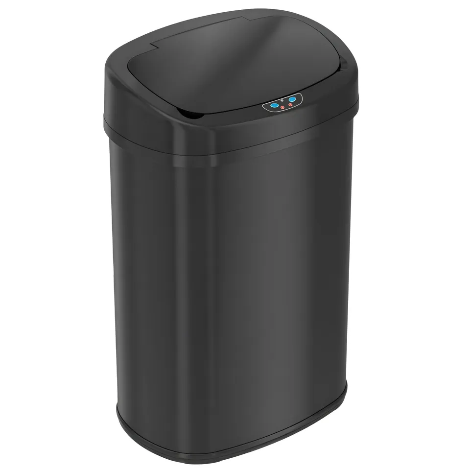 itouchless-13-gallon-oval-matte-black-stainless-steel-sensor-trash-can-with-abso image 1