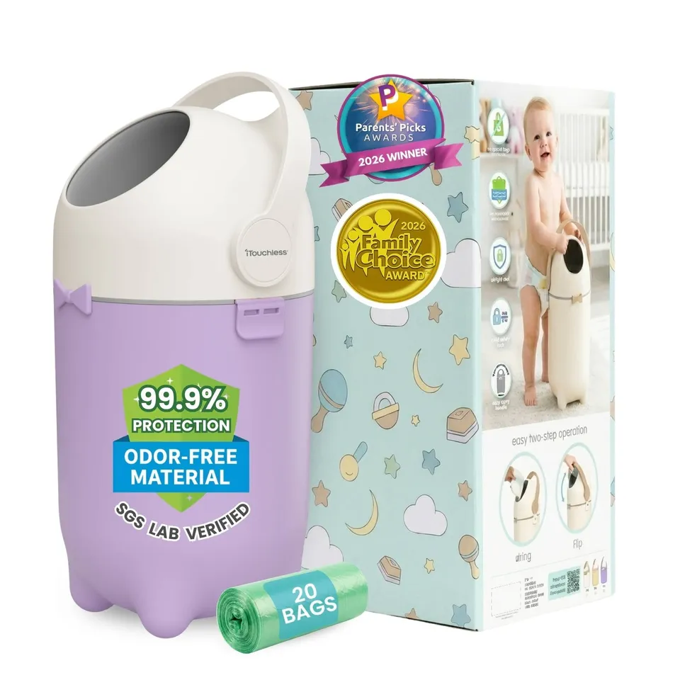 itouchless-odorless-diaper-pail-pastel-orchid-4-gallon-odor-sealing-diaper-dispo image 1