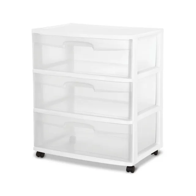sterilite-2-pack-3-drawer-wide-storage-organizer-cart-white image 1