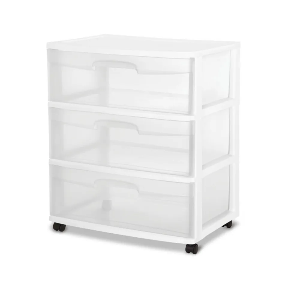 sterilite-2-pack-3-drawer-wide-storage-organizer-cart-white image 1
