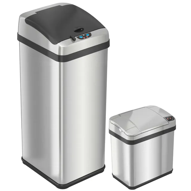 itouchless-platinum-edition-13-gal-and-2-5-gal-sensor-trash-can-combo-pack-stain image 1
