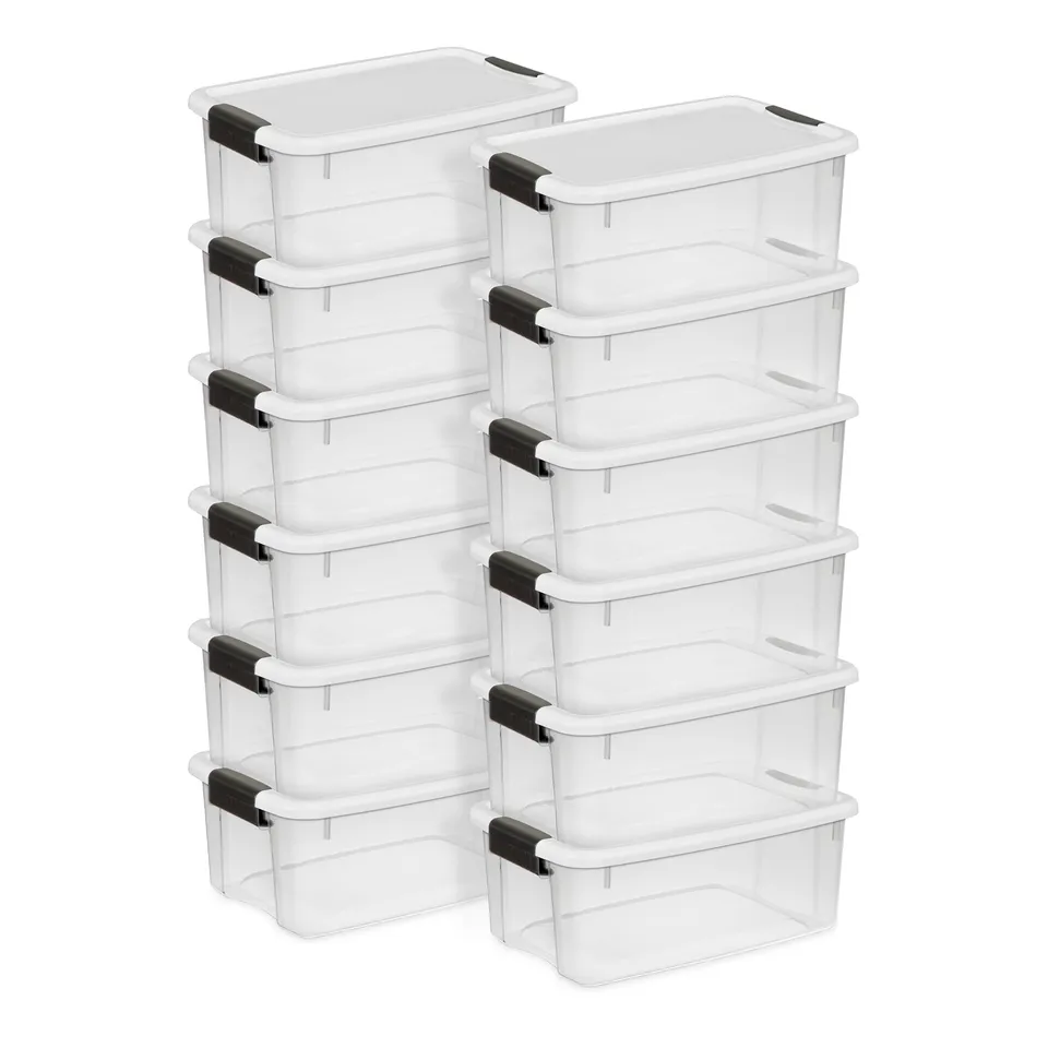 sterilite-12-pack-ultra-latching-box-clear-plastic-storage-bins-with-lids-18-qua image 1