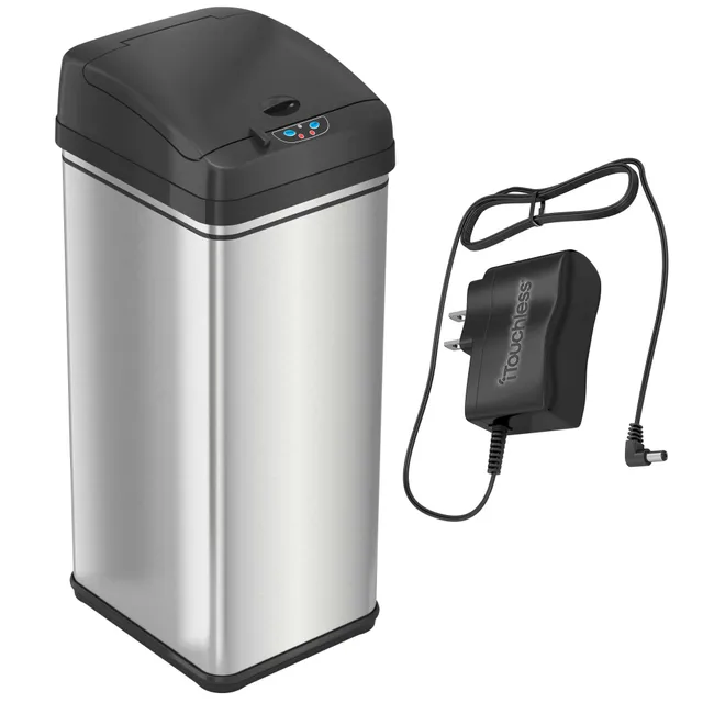 itouchless-13-gallon-stainless-steel-sensor-kitchen-trash-can-with-ac-adapter-an image 1