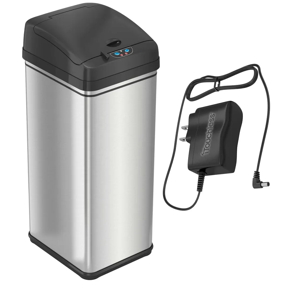 itouchless-13-gallon-stainless-steel-sensor-kitchen-trash-can-with-ac-adapter-an image 1