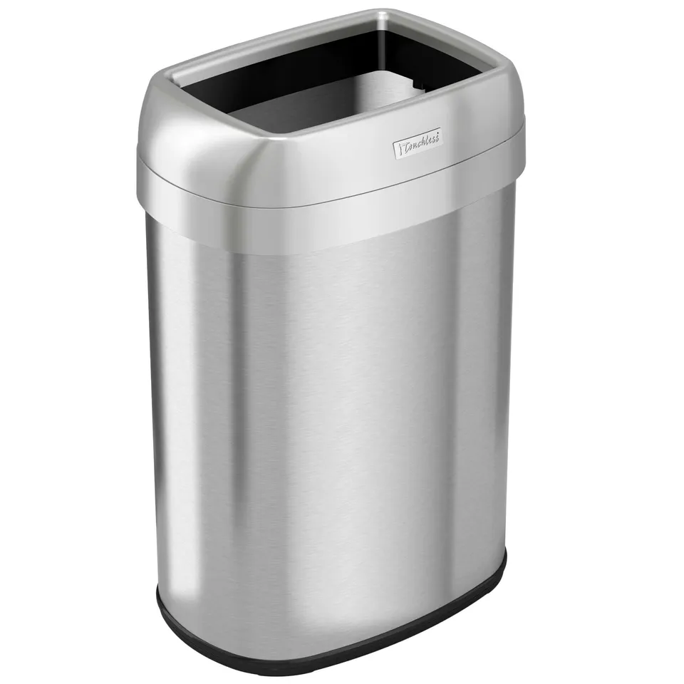 itouchless-50l-13-gallon-oval-open-top-stainless-steel-trash-can-with-dual-absor image 1