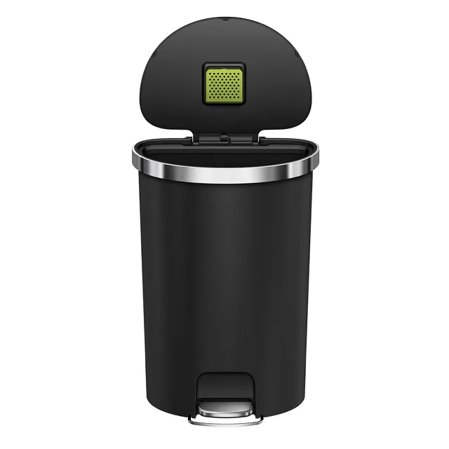 eko-hana-semi-round-55l-14-5-gallon-step-trash-can-with-wheels-black image 1