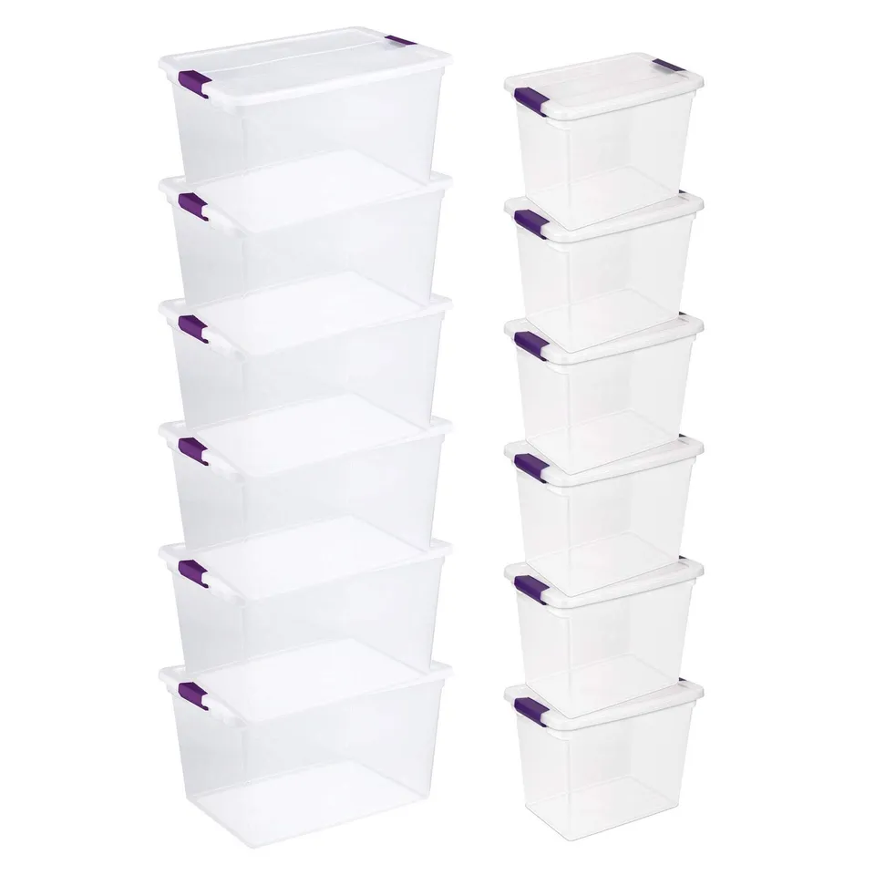 sterilite-clear-box-storage-container-6-pack-27-qt-totes-stackable-with-lids-pin image 1