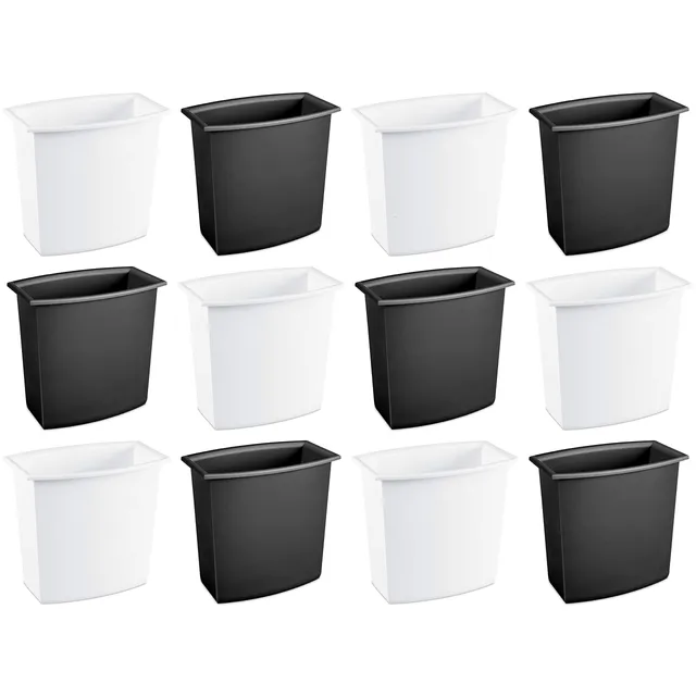 sterilite-2-gallon-rectangular-vanity-wastebasket-12-pack-white-black image 1