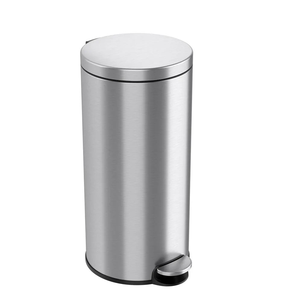 itouchless-30-liter-8-gallon-softstep-stainless-steel-round-step-pedal-kitchen-t image 1
