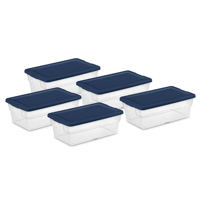 sterilite-stackable-6-quart-clear-storage-box-with-handles-and-blue-lid-90-pack- image 1