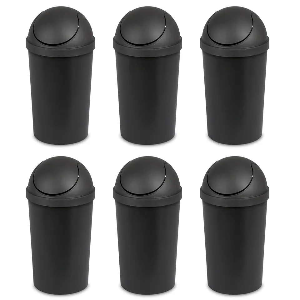 sterilite-3-gallon-round-swingtop-wastebasket-with-lid-black-6-pack image 1
