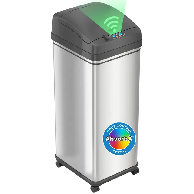 itouchless-glide-13-gallon-automatic-sensor-garbage-can-stainless-steel-with-whe image 1