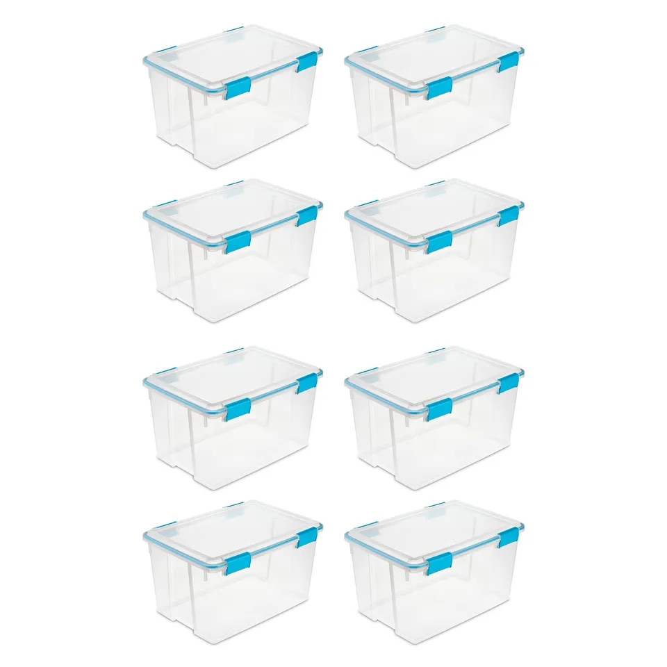 sterilite-54-quart-gasket-box-clear-storage-tote-with-blue-latches-8-pack-for-ai image 1