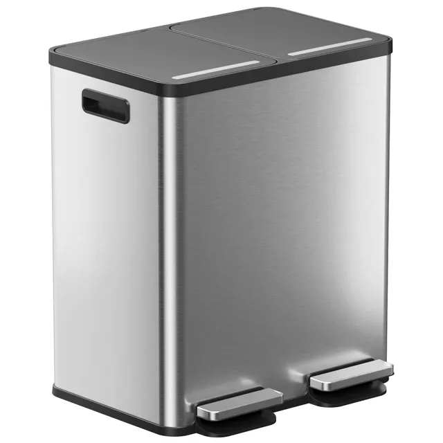 itouchless-softstep-16-gallon-dual-compartment-trash-and-recycle-bin-stainless-s image 1