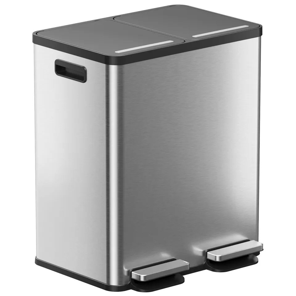 itouchless-softstep-16-gallon-dual-compartment-trash-and-recycle-bin-stainless-s image 1