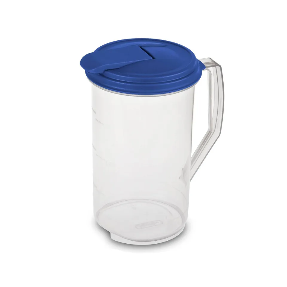 sterilite-2-quart-round-pitcher-clear-with-blue-lid-6-pack-bpa-free-plastic-dish image 1