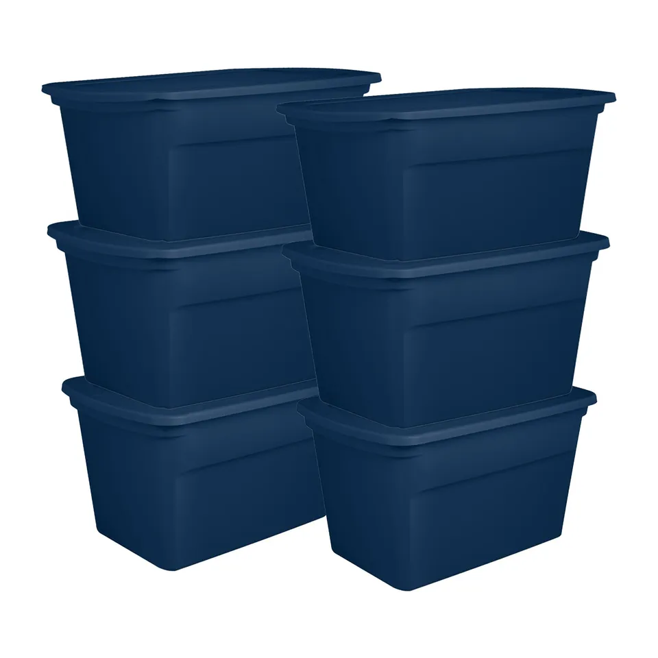 sterilite-6-pack-30-gallon-storage-tote-with-snap-lids-marine-blue image 1