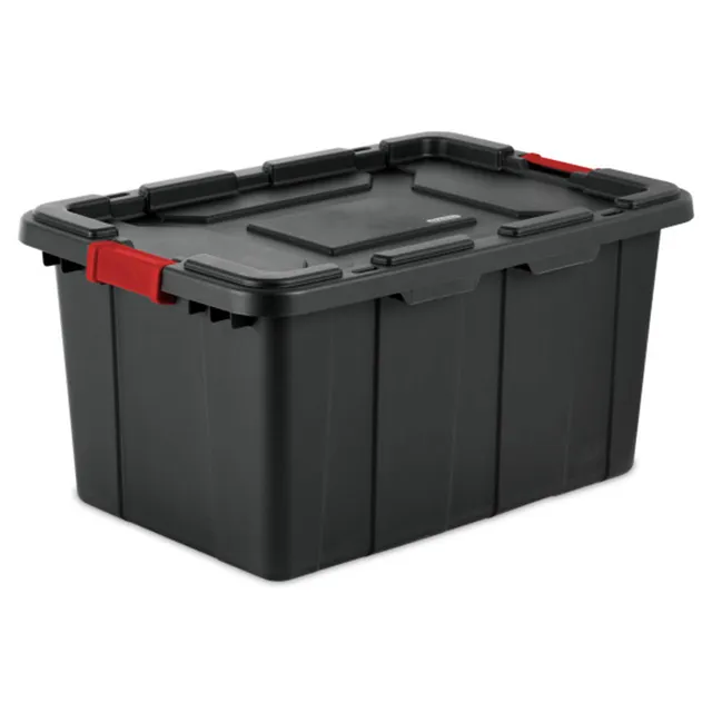 sterilite-4-pack-industrial-tote-27-gallon-plastic-storage-bins-with-lids-black- image 1
