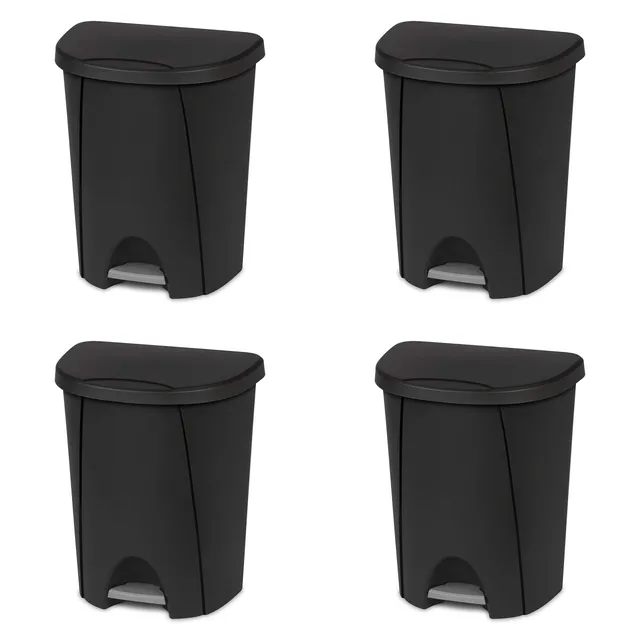 sterilite-6-6-gallon-stepon-wastebasket-with-lid-black-4-pack image 1