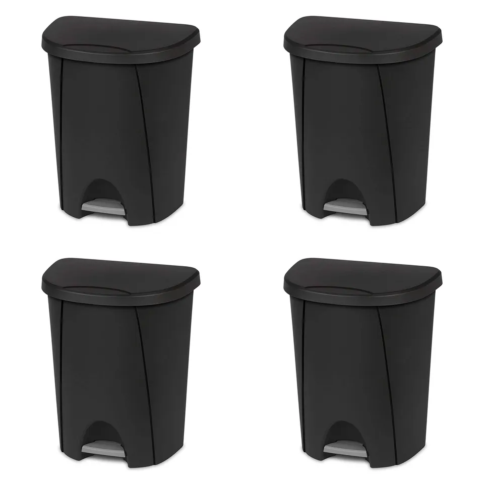 sterilite-6-6-gallon-stepon-wastebasket-with-lid-black-4-pack image 1