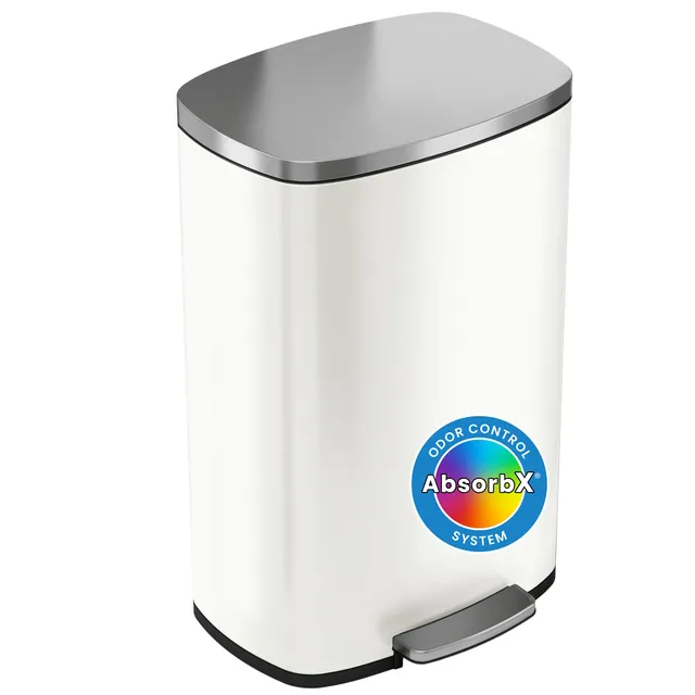 itouchless-13-gallon-step-trash-can-with-odor-filter-stainless-steel-ivory-white image 1
