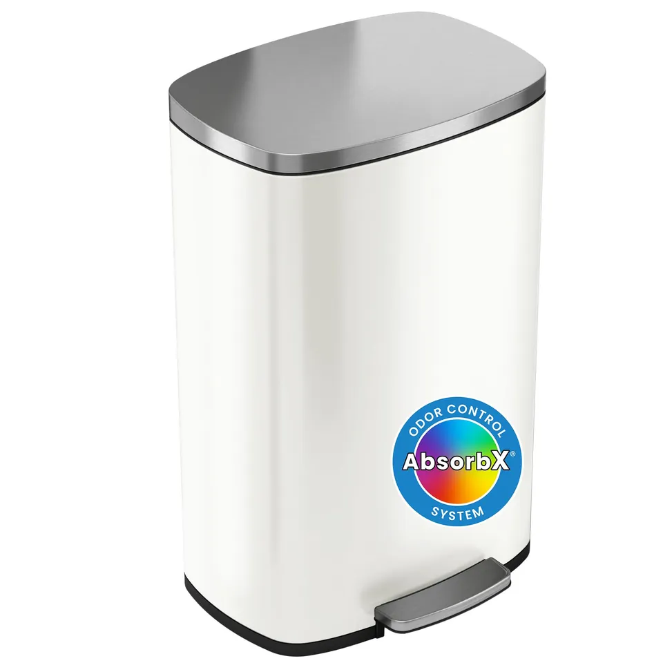 itouchless-13-gallon-step-trash-can-with-odor-filter-stainless-steel-ivory-white image 1