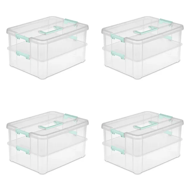 sterilite-stack-carry-2-layer-handle-box-4-pack-clear-stackable-storage-bins-wit image 1