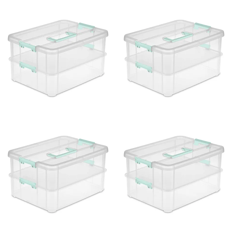 sterilite-stack-carry-2-layer-handle-box-4-pack-clear-stackable-storage-bins-wit image 1