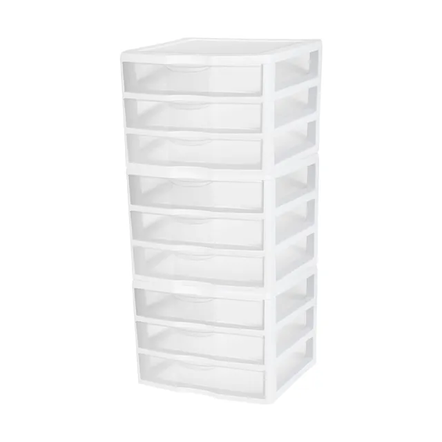 sterilite-wide-3-drawer-unit-plastic-desktop-organizer-with-clear-drawers-white- image 1