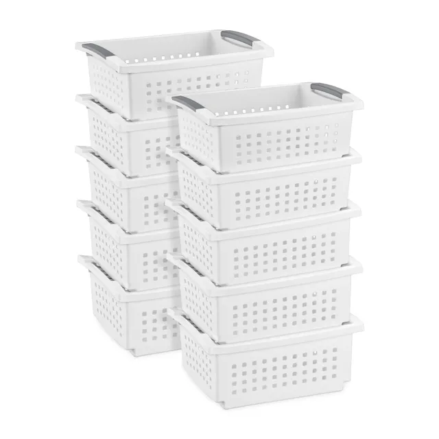 sterilite-medium-stacking-basket-4-pack-white-with-gray-handles-for-countertop-s image 1
