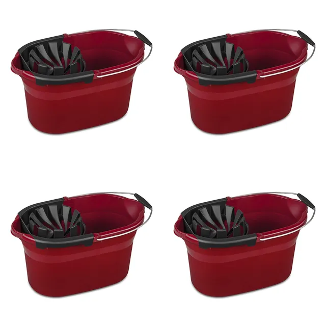 sterilite-17-5-qt-mop-bucket-with-handle-and-wringer-4-pack-red-household-cleani image 1