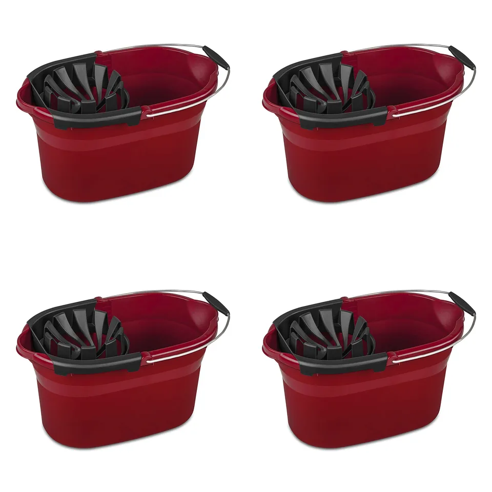 sterilite-17-5-qt-mop-bucket-with-handle-and-wringer-4-pack-red-household-cleani image 1