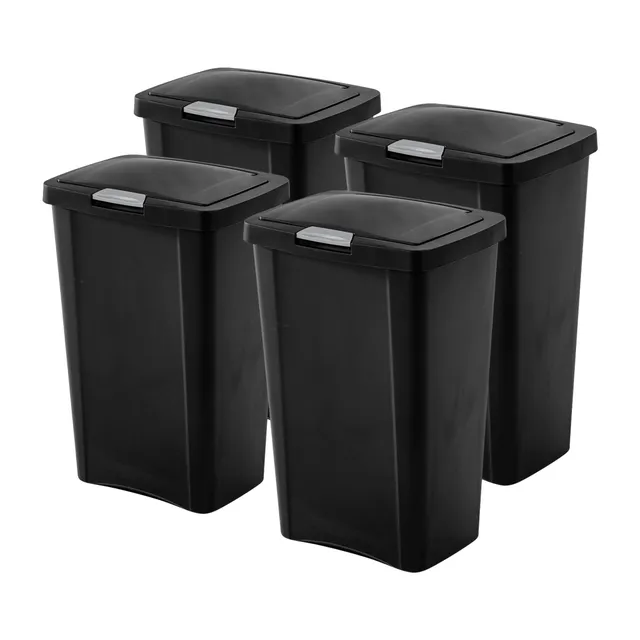 sterilite-13-gallon-touchtop-wastebasket-with-titanium-latch-4-pack-black image 1