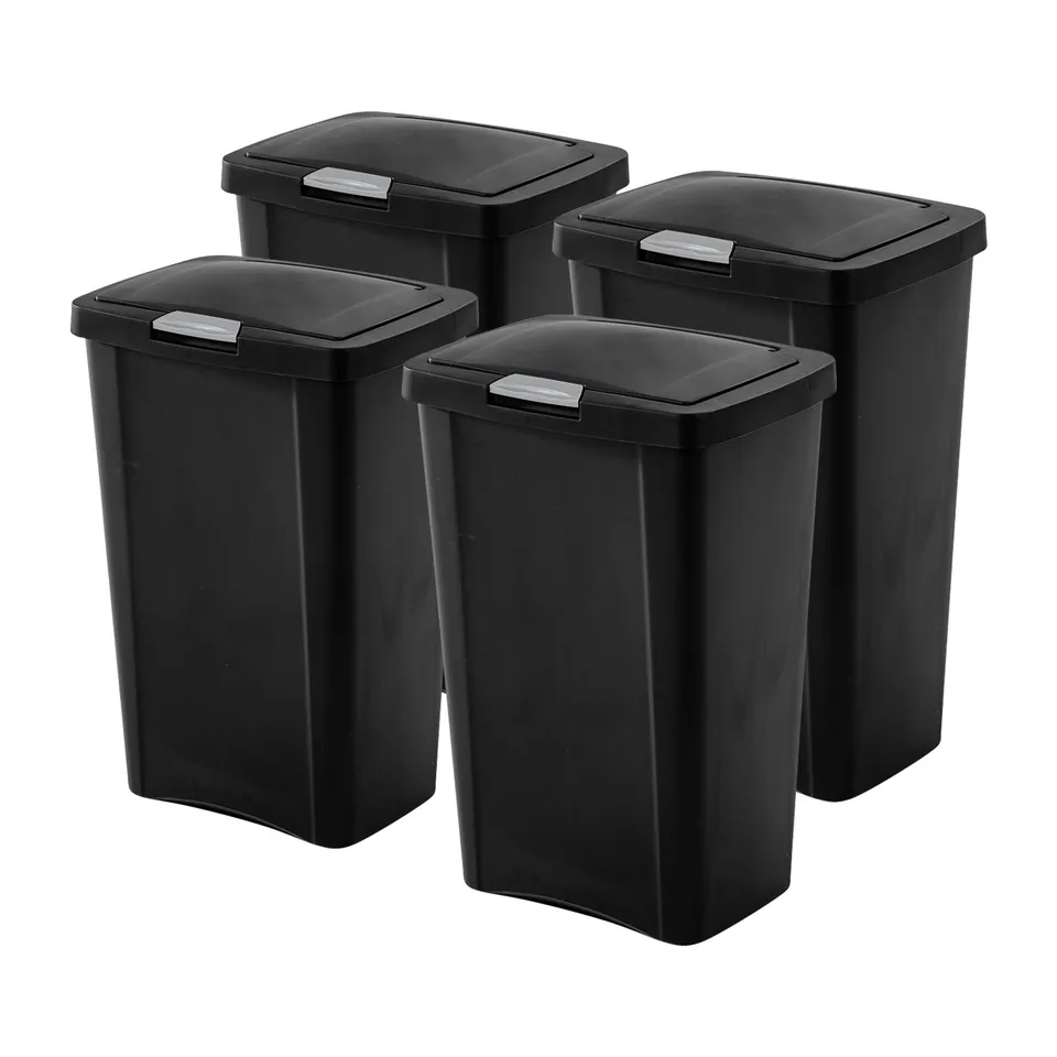sterilite-13-gallon-touchtop-wastebasket-with-titanium-latch-4-pack-black image 1