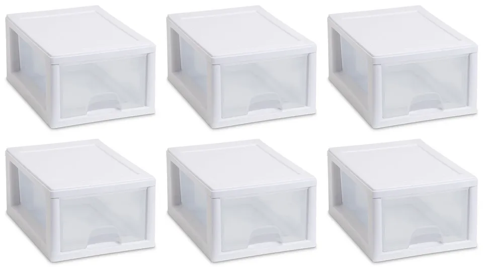 sterilite-6-quart-stacking-drawer-white-frame-clear-drawer-6-pack image 1