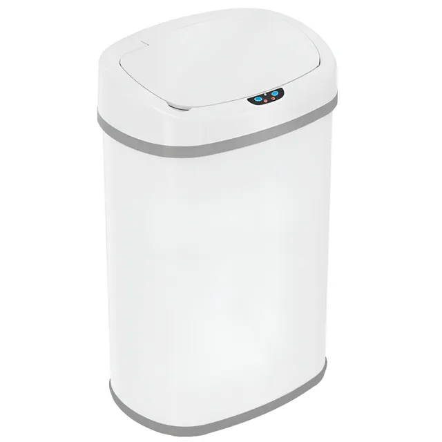 itouchless-13-gallon-oval-chalk-white-stainless-steel-sensor-trash-can-with-abso image 1