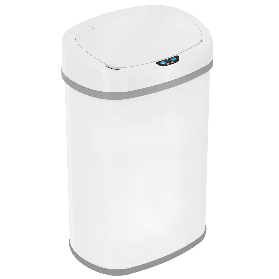itouchless-13-gallon-oval-chalk-white-stainless-steel-sensor-trash-can-with-abso image 1
