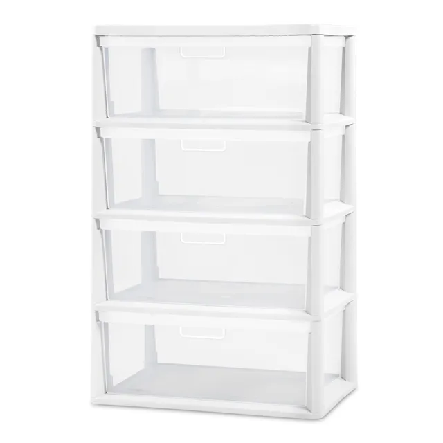 sterilite-wide-4-drawer-storage-tower-plastic-bin-drawers-with-handles-white-wit image 1