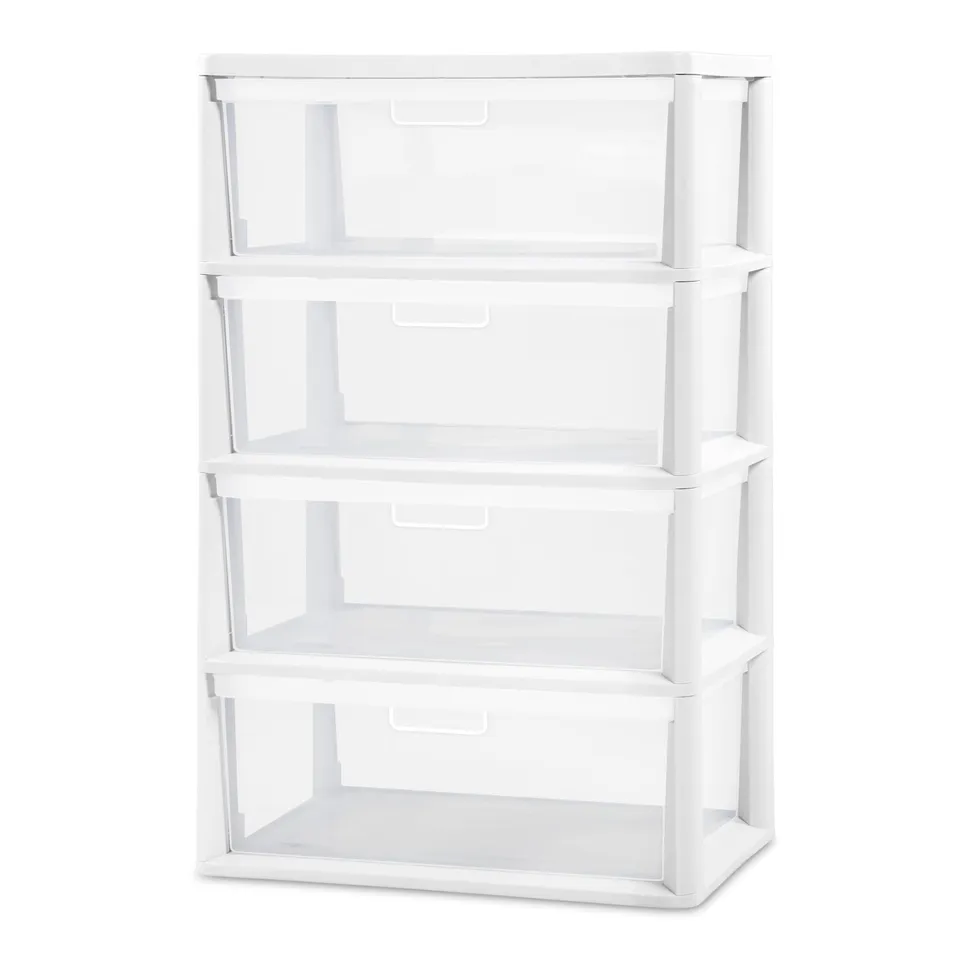 sterilite-wide-4-drawer-storage-tower-plastic-bin-drawers-with-handles-white-wit image 1