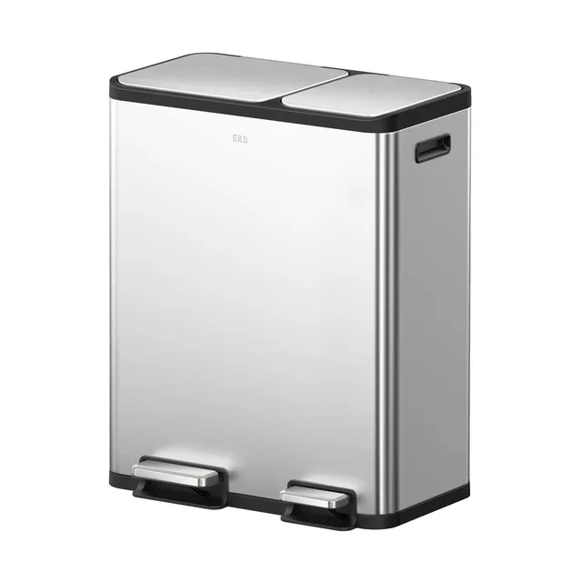 eko-ecocasa-dual-compartment-step-recycling-can-30l-20l-stainless-steel-finish image 1