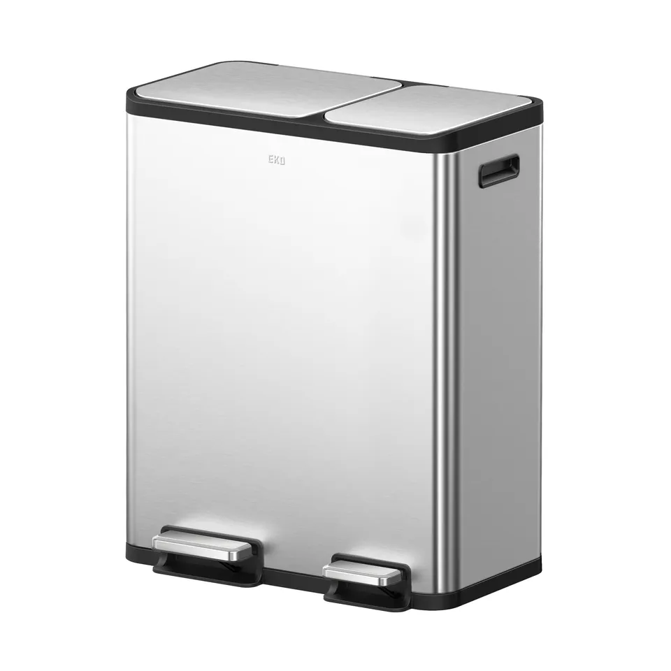 eko-ecocasa-dual-compartment-step-recycling-can-30l-20l-stainless-steel-finish image 1