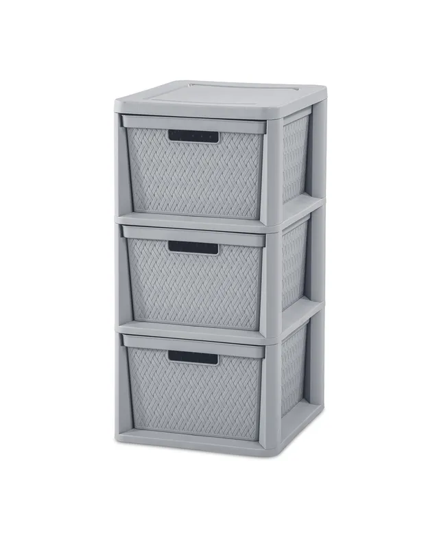 sterilite-3-drawer-cross-weave-storage-tower-gray-portable-drawers-with-handles image 1
