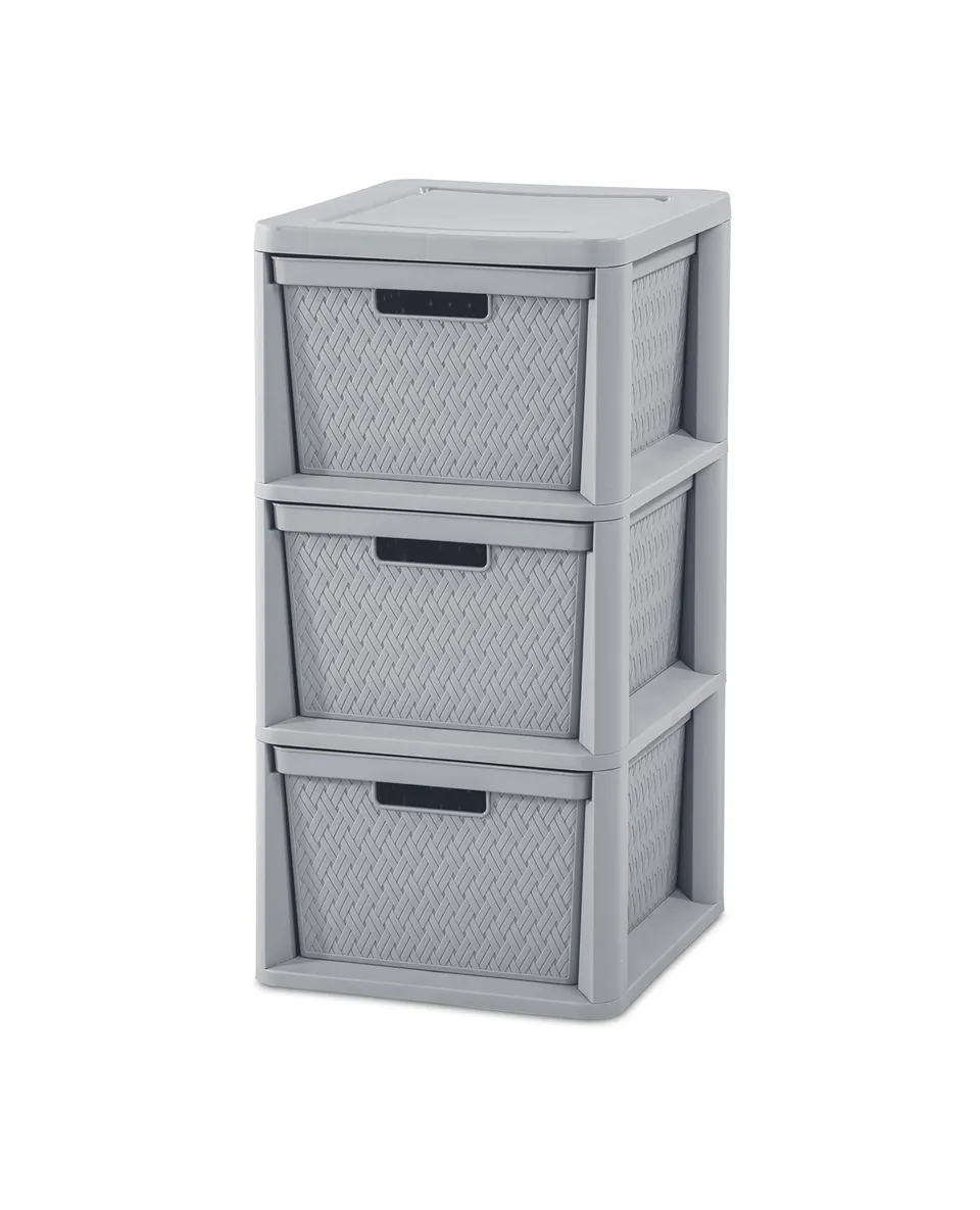 sterilite-3-drawer-cross-weave-storage-tower-gray-portable-drawers-with-handles image 1
