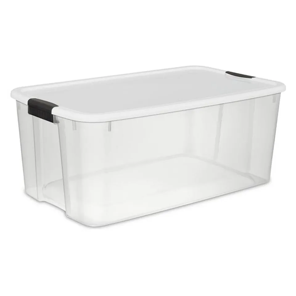 sterilite-116-quart-ultra-clear-plastic-storage-tote-container-with-latching-lid image 1